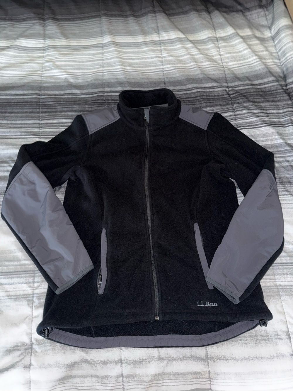 L.L. Bean Black Fleece Jacket with Gray Shoulder and Sleeve Panels